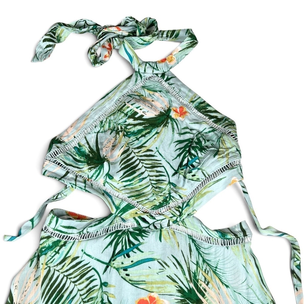 Lulus St Tropez Womens Sz Sm Tropical Floral Blue Halter Dress Asymmetrical $84 - Picture 6 of 16